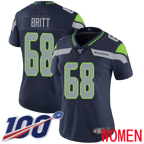 Seattle Seahawks Limited Navy Blue Women Justin Britt Home Jersey NFL Football #68 100th Season Vapor Untouchable